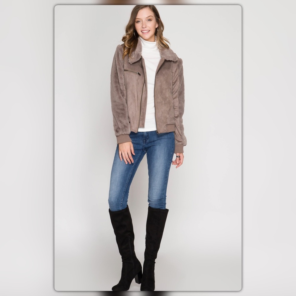Mocha Brown Suede and Fur Jacket